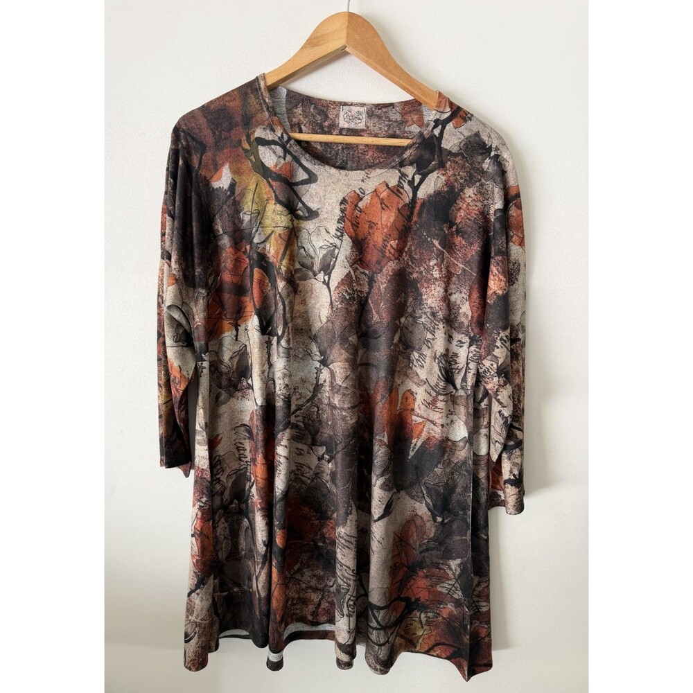 Et Lois Tunic Top Womens XL Boho Artsy Lost Embers Soft Knit Abstract Lagenlook